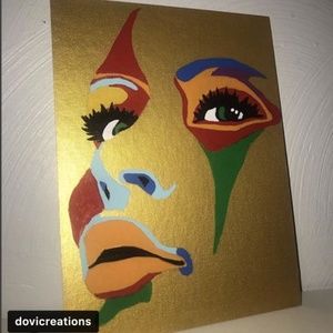 Masquerade (Face Illusion) Acrylic Painting on Gold Canvas